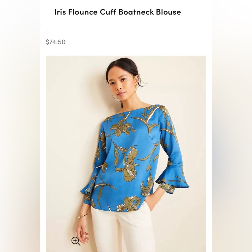 Ann Taylor Iris Flounce Cuff Boatneck Top XS Petite